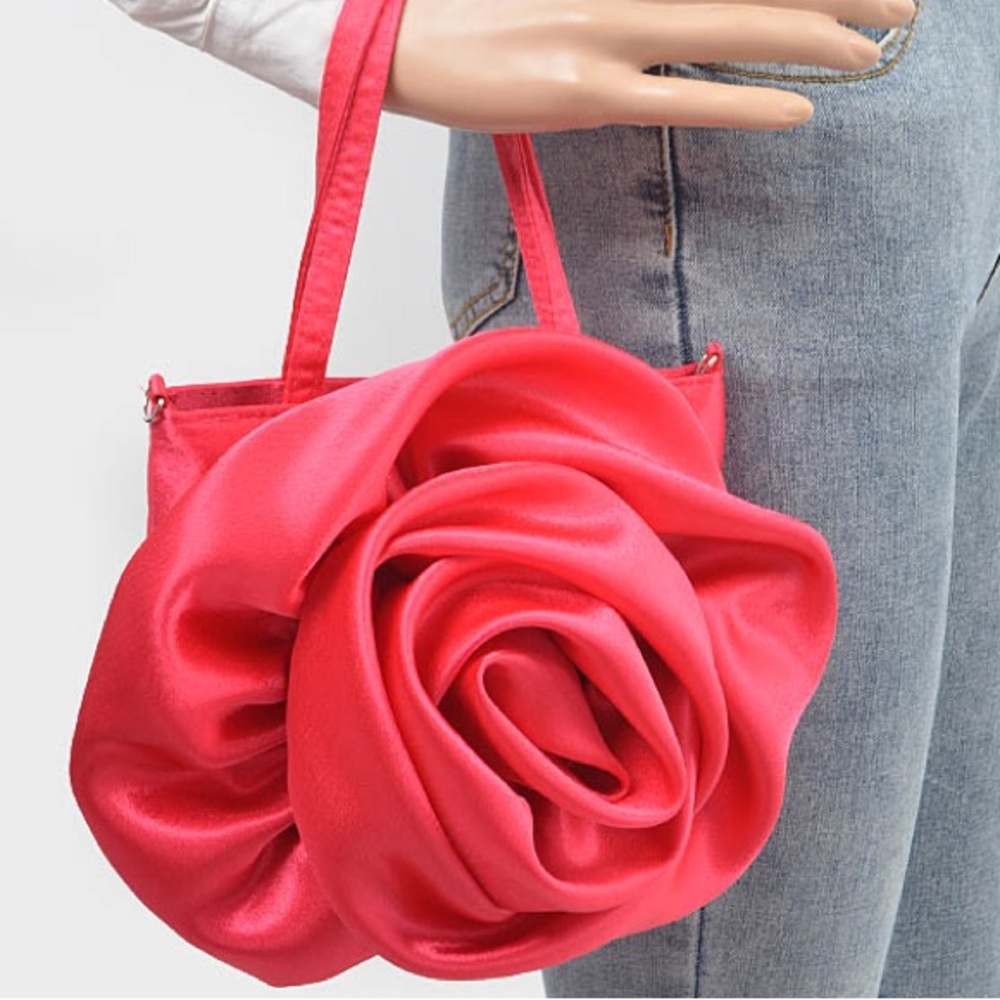 Large Satin Rose Clutch Bag